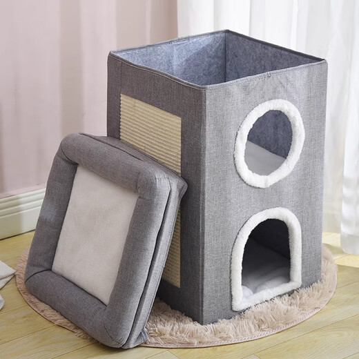 MamyPets double-layer winter warm cat nest cat tree integrated sisal cat scratching board wear-resistant and no dander loss multi-cat family all seasons [multiple cats available freely] Three-layer cat nest
