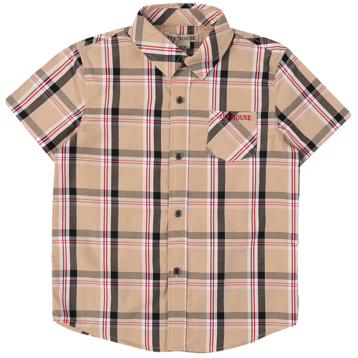 IVY HOUSE Ivy Children's Boys' Plaid Shirt Summer New Classic British College Style Casual Loose and Comfortable Shirt Khaki 130cm (130/60)