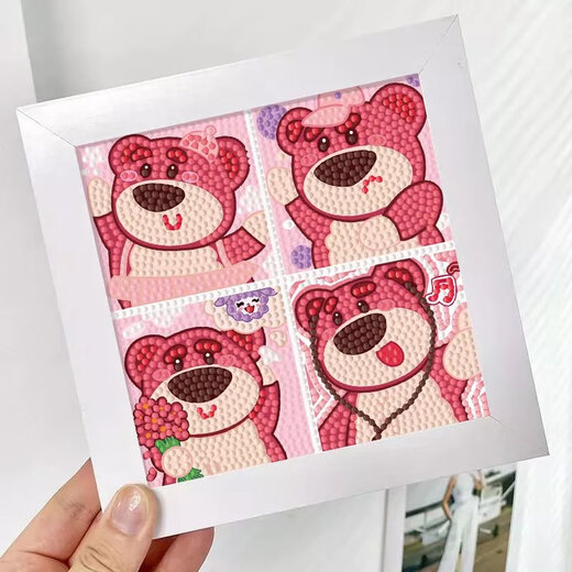 Kinderdiamantmalerei Spielzeug Cartoon Erdbeerbär Full Diamond Point Diamond Malerei DIY Kreatives handgefertigtes Diamant -Diamant -Malerei 6167 Panda + Leinwand Diamant -Werkzeuge + Holzrahmen
