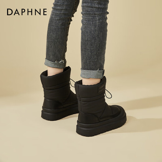 达芙妮（DAPHNE）厚底短靴女2025秋冬季新款松紧带雪地靴短筒加绒保暖户外女靴子 黑色 39