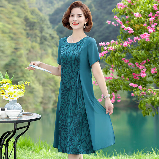Zhidoudoum de edad de mediana edad y ancianos, vestido de verano, falda de cheongsam de moda, falda de estilo nacional de manga corta de verano de mediana edad de 50 años, 6625 rosa, un tamaño XL, recomendado, dentro de 100 Jin [Jin equivale a 0.5 kg]