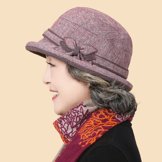 SOMUBAY (SOMUBAY) mother's hat women's spring and autumn casual fisherman's hat autumn and winter thin section middle-aged and elderly grandmothers and mothers-in-law spring and summer cloth basin hat leather pink one size adjustable (56-60CM)