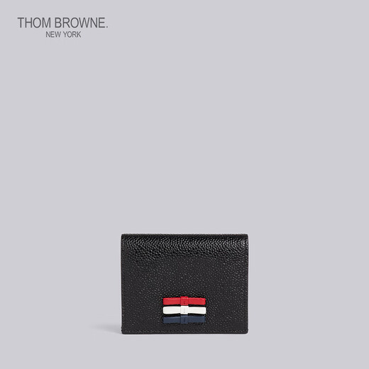 THOM BROWNE TB Custom bronzing pebble leather double-sided card holder black size 00
