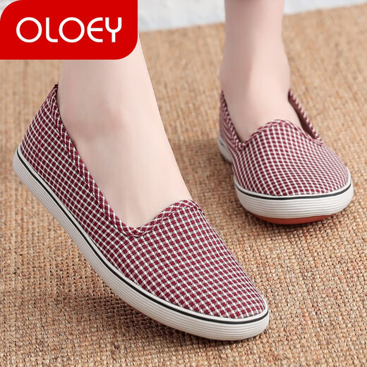OLOEY old Beijing cloth shoes women middle-aged and elderly mothers single shoes non-slip soft sole beef tendon sole canvas work and work shoes 902 blue 37