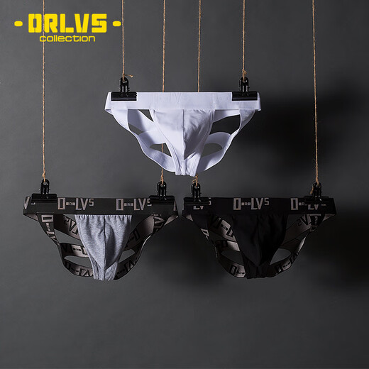 Sexy and interesting double-butt underwear for men with cross-belt T-pants gay GAY thong underwear for men in M black