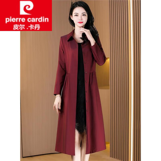 Veste de brise-vent pour femmes de Pierre Cardin pour femmes mi-longueur 2025 Nouveau style de tempérament Célébrité simple couche heureuse belle-mère printemps et manteau d'automne Nouveau produit Rose rouge xl