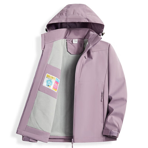 Western Camel VANCAMEL Trench Coat Jacket Women's Plus Fleece Thickened Short Jacket Windproof Warm Jacket Hooded Soft Shell Working Single-layer Shock Clothes 9930S Zi Nipple Powder - Women [Solid Color] 3XL