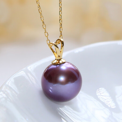 QSZB high-end quality purple natural Edison pearl pendant necklace 18K gold single perfect round popular model this year 18K gold single pendant without chain 8-9mm