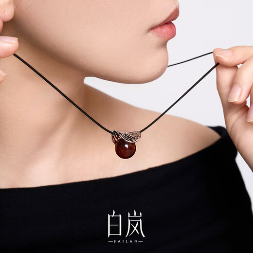 Bailan Butterfly Wing Necklace Women's Amber Wax Rope Clavicle Chain Light Luxury Retro Style Exquisite Jewelry Birthday Gift for Wife Dark Dark