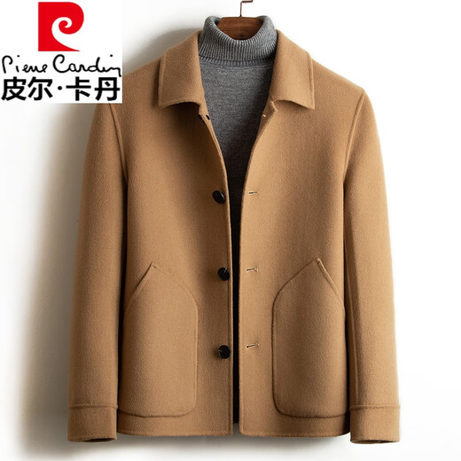 Pier Cardin handmade double-sided wool men's wool coat short cashmere-free jacket woolen coat business casual autumn and winter new style camel 8873-D insert bag XL