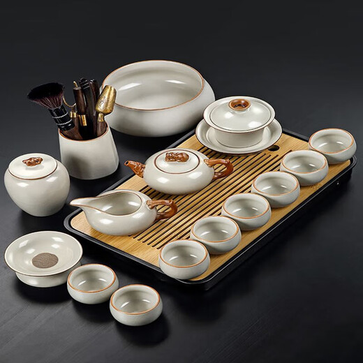 唐丰（TANGFENG）2023新款汝窑功夫茶具套装家用轻奢泡茶具茶盘喝 汝窑貔貅+品圣 16813头