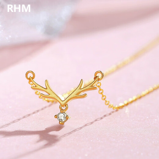 RHM Yulu Has You 18K Gold Diamond Necklace Female Gold Pendant Premium Clavicle Chain Birthday Chinese Valentine's Day Gift for Girlfriend 18K Gold Yulu Has You Diamond Necklace + Certificate