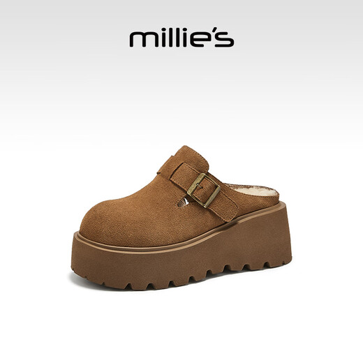 妙丽雪地靴女厚底增高加绒包头时尚潮流勃肯鞋2025冬季新款 驼色 37 (235mm) 标准码