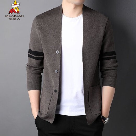 Scarecrow sweater men's sweater cardigan with wool spring and autumn sweater jacket men's Korean style trendy sweater simple and casual coffee color XL (175)