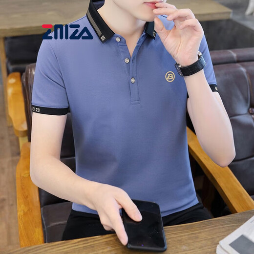 T-shirt à manches courtes ZMZA pour hommes à revers pour hommes T-shirt à cou de polo simple à la mode simple pour hommes 683 Bleu L recommandé 120-135jin [Jin est égal à 0,5 kg]