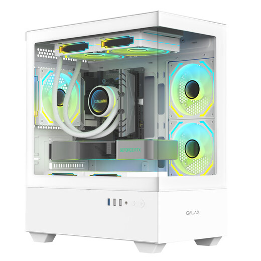 影驰魅影MINI海景房游戏电脑机箱白色（无立柱全视版/三面快拆/支持M-ATX/显卡限长350mm）