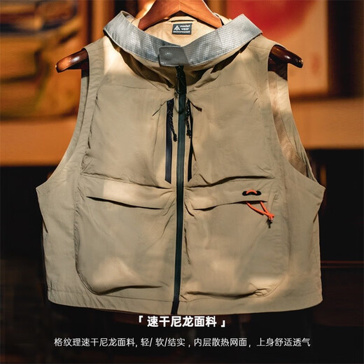 马登工装登山日系机能速干马甲多口袋户外钓鱼轻薄冲锋徒步外套男款夏 卡其 M