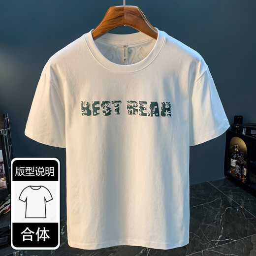 谦集（QIANJI） 夏季新款潮牌短袖男款高端印花高支高密精梳棉T恤百搭半袖男上衣 黑色 【JSW9902】 L 适合109-123斤穿