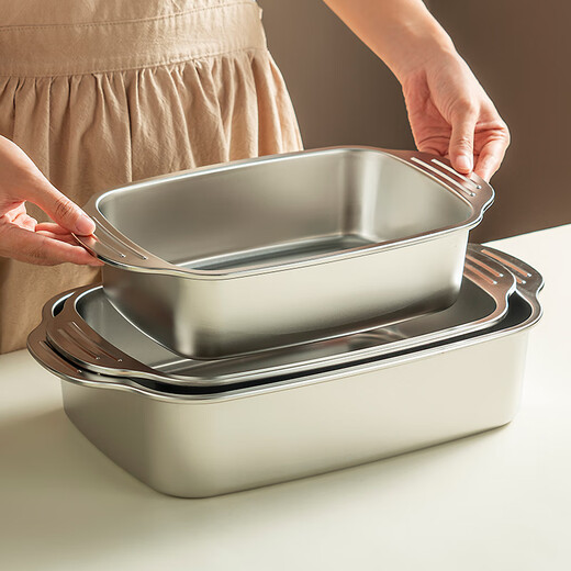 Onlycook stainless steel grilled fish plate open flame gas stove special pot induction cooker baking pan rectangular tray grilled fish plate medium deep plate 1 piece 36.5cm