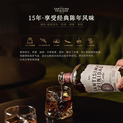 加勒海俱乐部【多项国际大赛金奖】西班牙原瓶进口朗姆调酒基酒洋酒 送礼收藏 圣特立尼达15年陈酿 700mL 单瓶装
