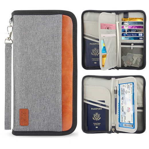 Sky Forest Passport Bag Travel Document Storage Ticket Clip RFID Card Bag Multi-function Zipper Passport Clip Black