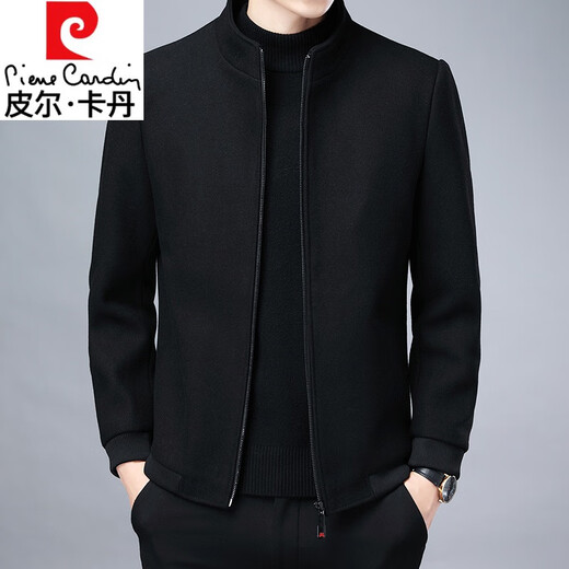 Pierre Cardin Men's Wool Wool Jacket Short Jacket Wool Double-sided Ninnie Coat Thickened Wool Jacket Autumn and Winter M9025 Black Stand Collar XL 180