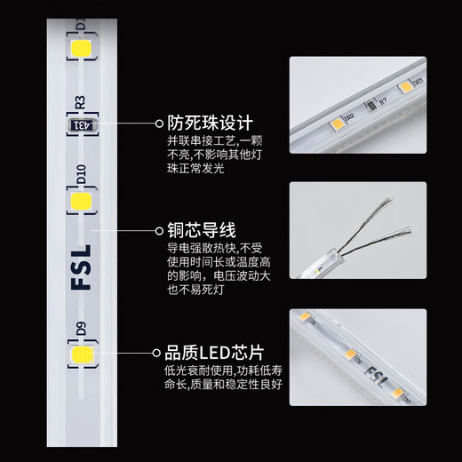 FSL Foshan Lighting Super Series Soft Light Strip 2835*96 Double Row Waterproof Light Strip LED Light Strip 8W-5700K (White Light) High-Bright Light Strip (No Accessories) One Meter