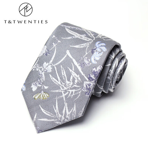 T&Twenties薄雾灰.优雅中国风男士领带正装品牌灰色真丝8cm手打款桑蚕丝复古 真丝领带+口袋巾+领带夹