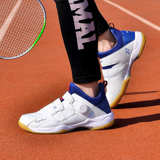 FEELACES badminton shoes, anti-twist, non-slip, wear-resistant, rotating buttons, lace-free, men's and women's sports training shoes, 182 white and blue, 42 standard sports shoe size