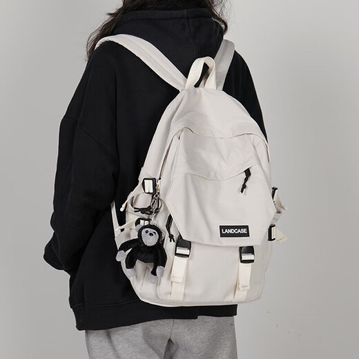 Landcase school bag for men and women, middle and high school college students backpack, college style backpack, Japanese style Harajuku all-match travel bag 1218 white