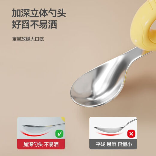 蒂锦高颜值便携吃饭训练叉勺婴儿辅食勺自主进食儿童餐具不锈钢一岁半 【上手就会】橙色勺子+赠收纳盒