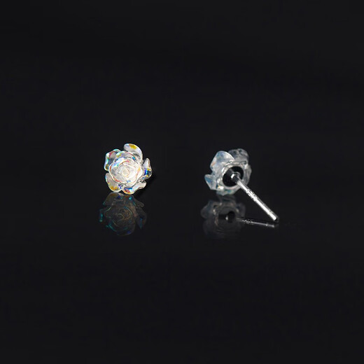 Yan Ru decorated with colorful camellia simple and versatile earrings for women 925 silver high-end earrings new earrings girlfriend birthday gift E3051_Colorful camellia earrings-Jingdong delivery