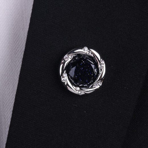 VanCalen brooch men's retro deep blue round starry sky stone high-end atmospheric suit suit pin brooch buckle vast starry sky stone (silver) brooch corsage