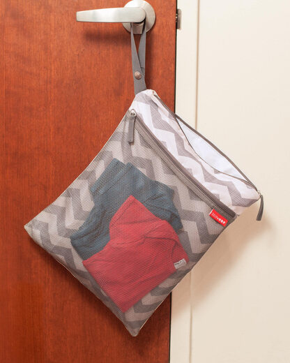 SKIP HOP baby diaper wet bag, waterproof PEVA lining, wet and dry storage, can hang a stroller, herringbone pattern, V-shaped pattern 1 Count (Pack of 1)