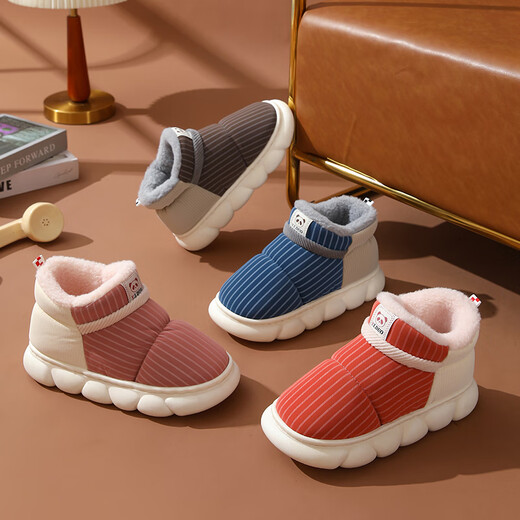 Children's cotton slippers for boys, winter outdoor sports bag with heel to keep warm, parent-child home non-slip cotton shoes for boys, dark blue, parent-child bag with heel to keep warm, inner length 21.5cm, size 34-35