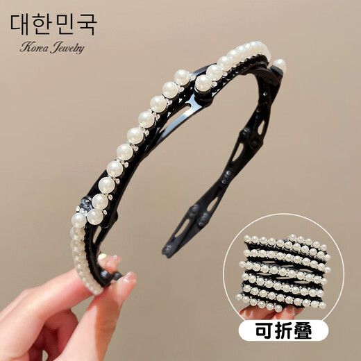 Jianla Travel Retractable Folding Headband Women's 2025 New Face Wash Special Teeth Anti-Slip Broken Hair Headband Pressing Hairpin 5# Pink Flower Style B00-201
