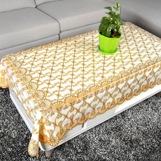 Yudou coffee table tablecloth waterproof, anti-scald and anti-oil dining table mat TV cabinet tablecloth tablecloth plastic bedside table cover rectangular peacock gold flower 135*220cm