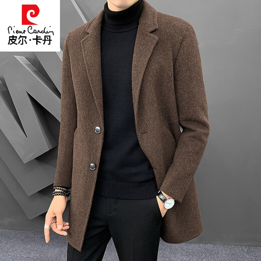 Pier Cardin Cardin Double-côté manteau pour le manteau de laine de mi-longueur de la mi-longueur pour hommes en hiver en velours épaississant du trench intérieur trench-coat tendance et à la mode à coffee-18705 xl 140-155jin [Jin est égal à 0,5 kg]