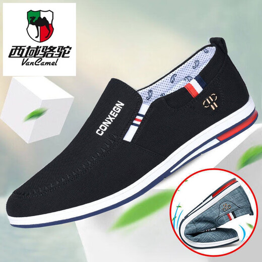 Woodpecker high-end men's shoes spring and summer old Beijing cloth shoes men's anti-depressed lazy shoes canvas shoes versatile casual shoes one-legged shoes Z58 black 41