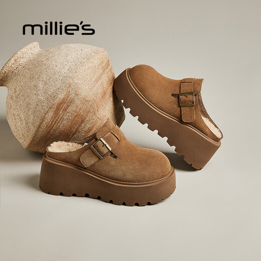 妙丽雪地靴女厚底增高加绒包头时尚潮流勃肯鞋2025冬季新款 驼色 37 (235mm) 标准码