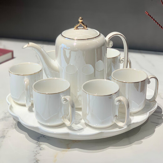 Zhengye high-end household cup tea set complete set housewarming gift moving gift water cup set for newlyweds wedding gift new Chinese style pearlescent white 8-piece set gift box