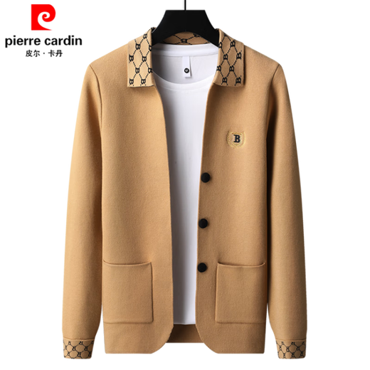 Pierre cardin brand wool knitted cardigan men middle-aged and young lapel fashion versatile sweater casual trendy handsome jacket men black 195