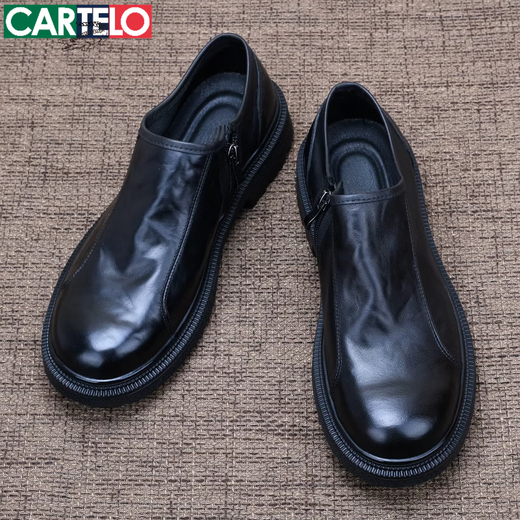 CARTELO first layer cowhide men's shoes British trendy shoes genuine leather men's business casual leather shoes wear-resistant large size soft sole work shoes black main picture 37