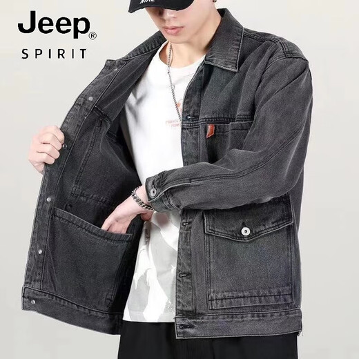 JEEP SPIRIT牛仔外套男春秋款宽松韩版耐脏耐磨工装夹克褂子 Y847蓝色 3XL 150-165斤