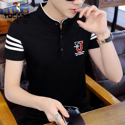 Woodpecker Coton Polon Polo Shirt Men's Men's Summer New Slim Brand Malf Half Mancheve Summer Men's Short à manches LED Half à manches Haut T8816 Black XXL