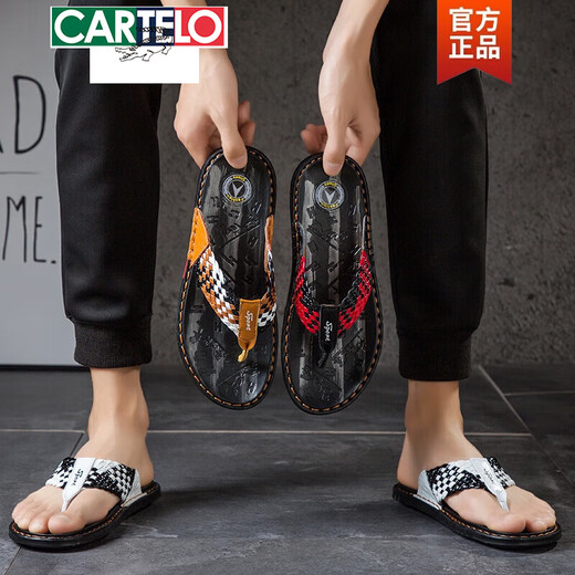 
CARTELO leather flip-flops for men summer outdoor trendy foot clip sandals sandals wear non-slip 2025 new slippers for men 16886-yellow 38 sports shoes size