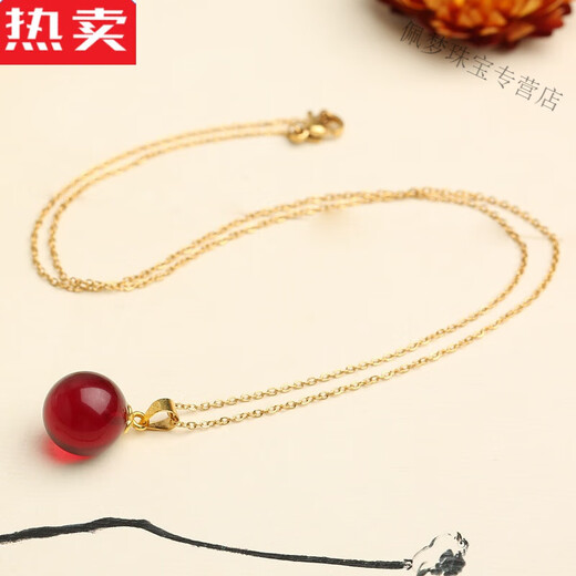 SNQP high-end quality Obero beeswax ball bead clavicle chain pendant, old honey chicken oil yellow amber necklace, red blood amber, yellow beeswax (16mm) with gold chain