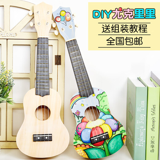 Test 68 versammelte Ukulele DIY kleine Gitarre handgefertigtes hausgemachtes Materialpaket Lackiert Handgezogene Zeichnung Doodle Wood 21 Zoll Rundkarton Set sechs 21 Zoll