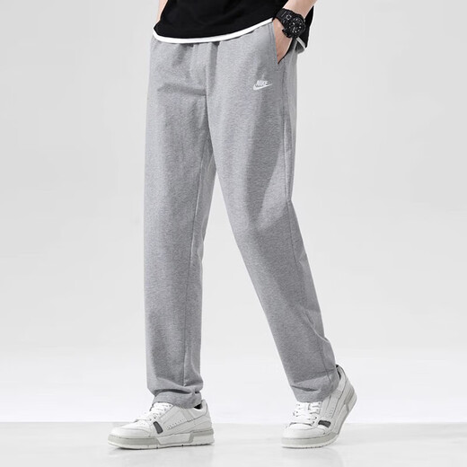 NIKE Men's Pants 2025 Autumn and Winter New Outdoor Hiking Warm Sports Pants Casual Running Loose Knitted Trousers Hot Sale/Gray Knitted Thin/Straight/Photo Refund 5M (170/76A)