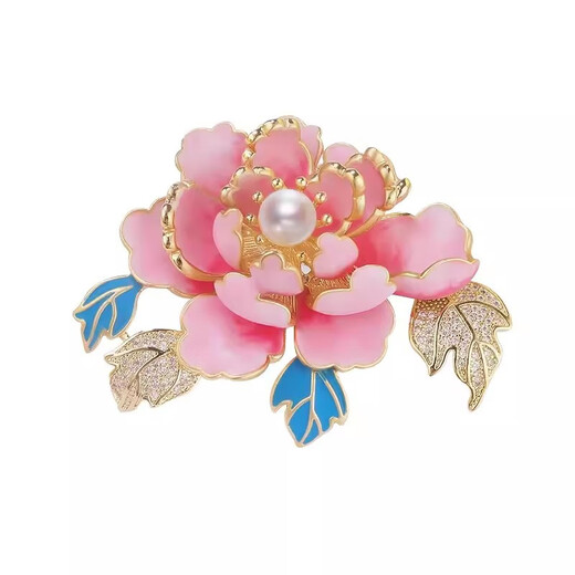 WEISHINI Chinese style dotted emerald peony brooch for women, national fashion classical pearl corsage, elegant and elegant pin, exquisite accessories dotted emerald blue peony B01-203